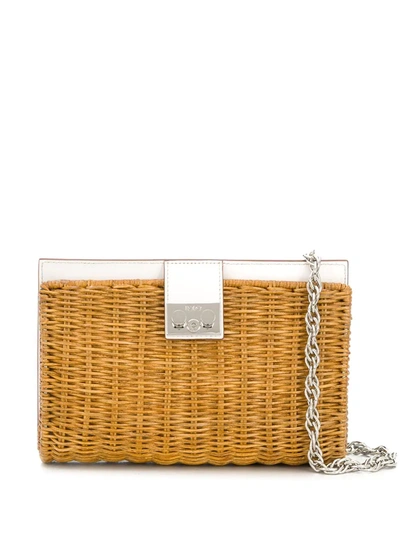 Shop Rodo Half Wicker Clutch Shoulder Bag In Neutrals