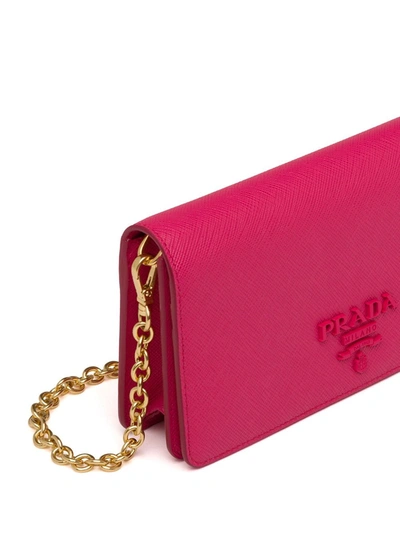 Shop Prada Logo Plaque Saffiano Mini Bag In Pink