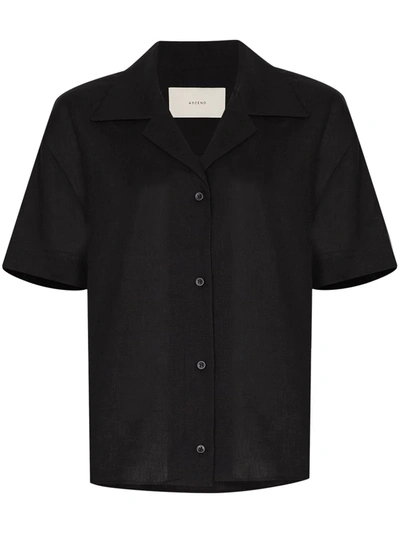 Shop Asceno Organic Linen Button-up Shirt In Black