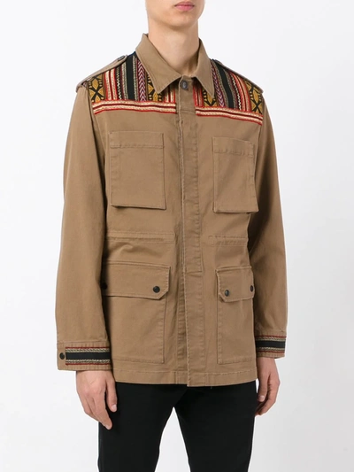 Shop Fashion Clinic Timeless Embroidered Panel Field Jacket In Brown