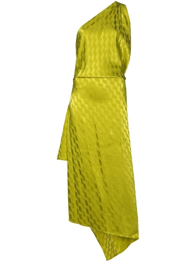 Shop Attico One-shoulder Asymmetric High-slit Dress In Green