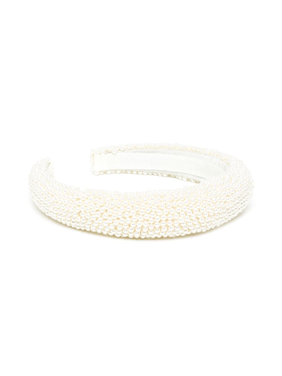 Shop Jennifer Behr Faux Pearl-embellished Hairband In Weiss
