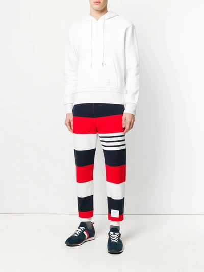 Shop Thom Browne Center-back Stripe Jersey Hoodie In White