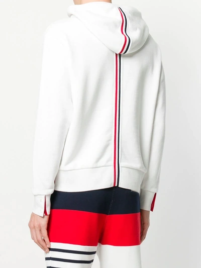 Shop Thom Browne Center-back Stripe Jersey Hoodie In White