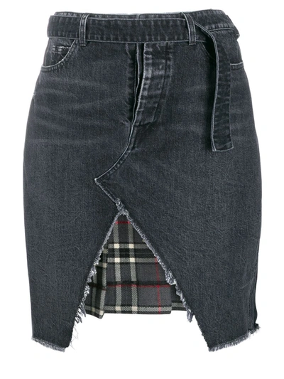 Shop Ben Taverniti Unravel Project Denim And Plaid Asymmetric Skirt In Black