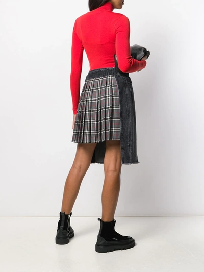 Shop Ben Taverniti Unravel Project Denim And Plaid Asymmetric Skirt In Black