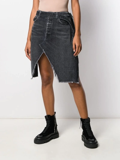 Shop Ben Taverniti Unravel Project Denim And Plaid Asymmetric Skirt In Black
