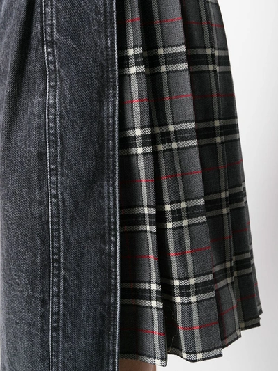 Shop Ben Taverniti Unravel Project Denim And Plaid Asymmetric Skirt In Black