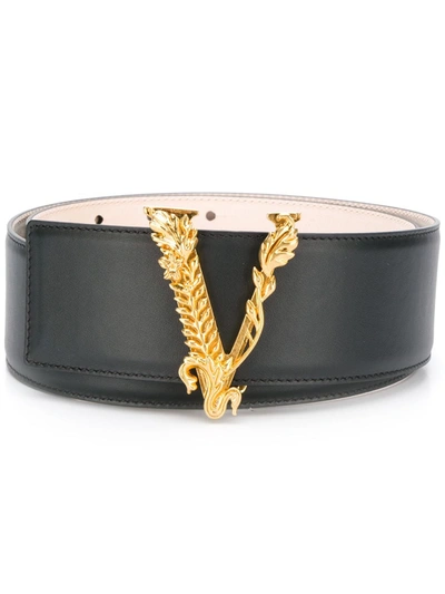 Shop Versace Barocco V Buckle Belt In Black