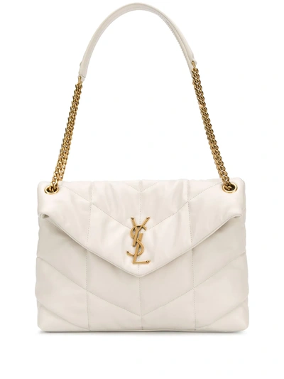 Shop Saint Laurent Medium Loulou Puffer Shoulder Bag In White