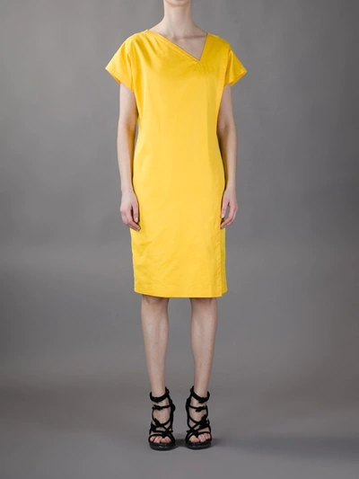 Pre-owned Versace Asymmetric Neck Dress In Yellow