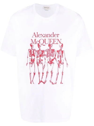 Shop Alexander Mcqueen Skeleton Logo-print Short-sleeve T-shirt In White