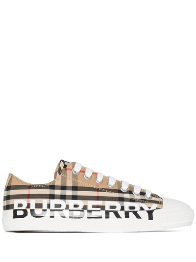 Shop Burberry Logo-print Vintage Check Sneakers In Neutrals