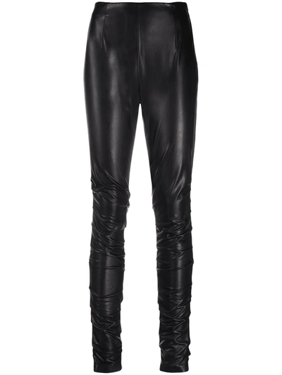 Shop Dorothee Schumacher Leather-effect Ruched Leggings In Black