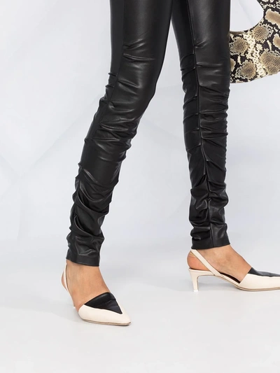Shop Dorothee Schumacher Leather-effect Ruched Leggings In Black