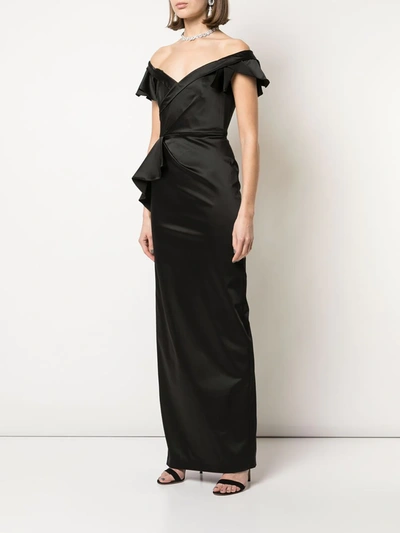 Shop Marchesa Notte Off-the-shoulder Fitted Gown In Black