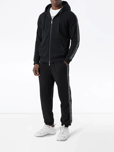 Shop Burberry Logo-tape Zip-up Hoodie In Black