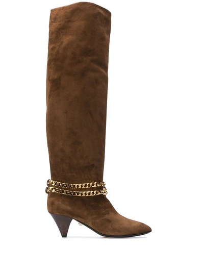 Shop Alevì Camille Chain-embellished Knee-high Boots In Brown
