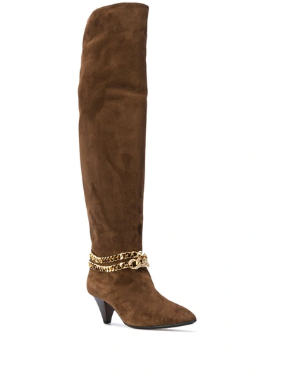Shop Alevì Camille Chain-embellished Knee-high Boots In Brown