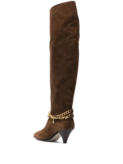 Shop Alevì Camille Chain-embellished Knee-high Boots In Brown