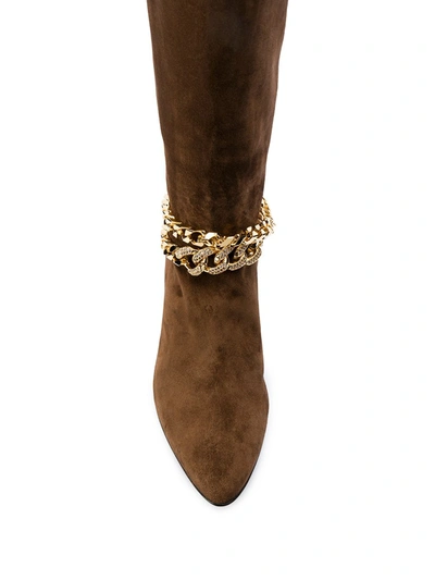 Shop Alevì Camille Chain-embellished Knee-high Boots In Brown