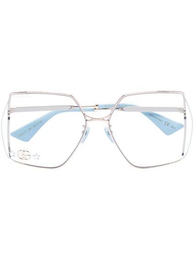Shop Gucci Fork Square-frame Optical Glasses In Metallic