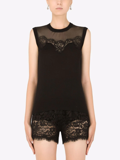 Shop Dolce & Gabbana Lace-detail Sleeveless Jumper In Schwarz