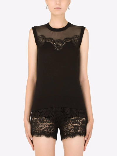 Dolce & Gabbana Sleeveless Cashmere And Silk Sweater With Lace In Schwarz