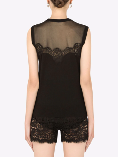 Dolce & Gabbana Sleeveless Cashmere And Silk Sweater With Lace In Schwarz