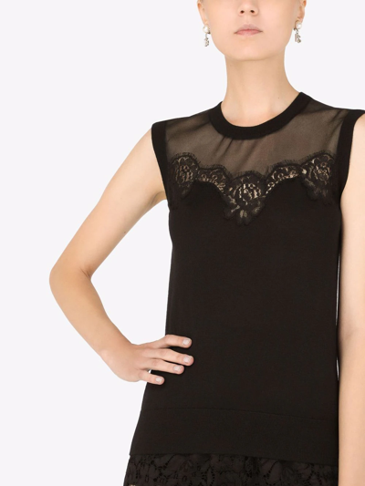 Dolce & Gabbana Sleeveless Cashmere And Silk Sweater With Lace In Schwarz