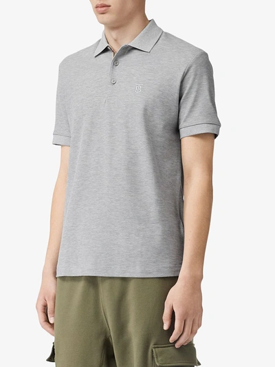 Shop Burberry Monogram Motif Cotton Piqué Polo Shirt In Grey