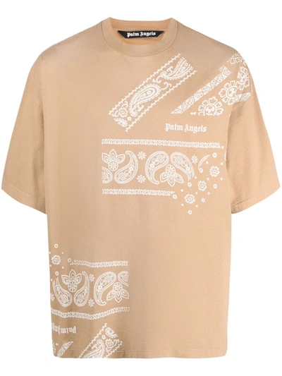 Palm Angels Beige Bandana Print T-shirt In 中性色