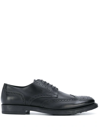 Shop Tod's Wingtip Monogram Brogues In Black