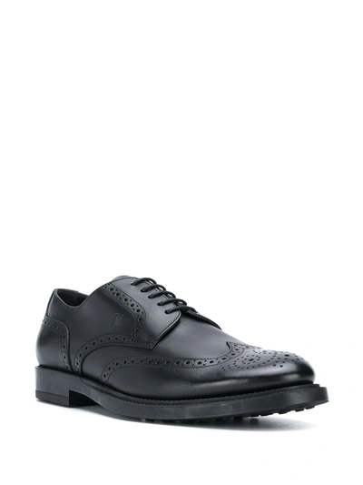 Shop Tod's Wingtip Monogram Brogues In Black