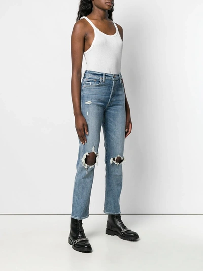 Shop Mother Cropped Distressed Jeans In Blue