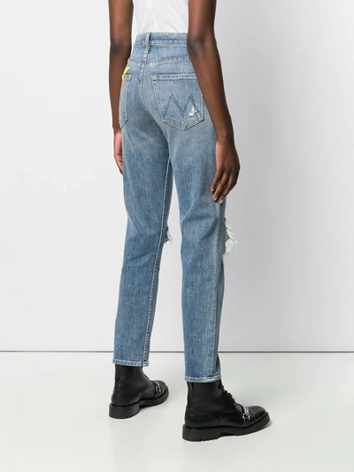 Shop Mother Cropped Distressed Jeans In Blue
