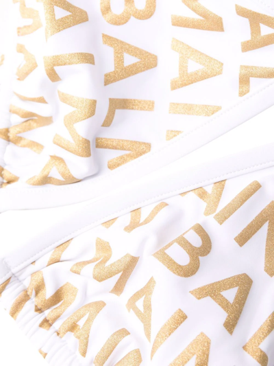 Balmain Logo Triangle Two-piece String Bikini Set In White