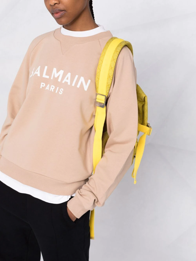 Shop Balmain Logo-print Cotton Sweatshirt In Neutrals