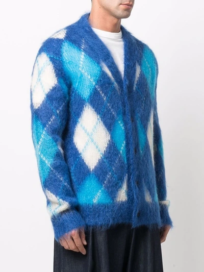 Shop Marni Brushed Argyle-knit Cardigan In Blau