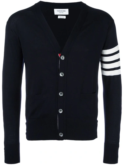 Shop Thom Browne 4-bar Knitted Cardigan In Blue