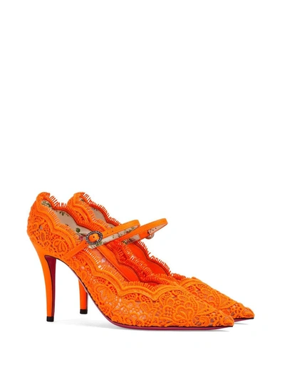 Shop Gucci Orange Virginia 95 Lace Pumps In Yellow