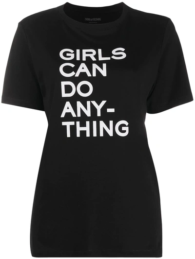 Shop Zadig & Voltaire Slogan Print Round Neck T-shirt In Black