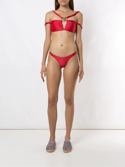Shop Amir Slama Metallic Embellishment Bikini Set In Red