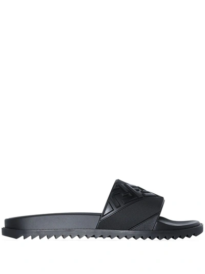 Fendi Embossed Ff Motif Rubber Slides In Black