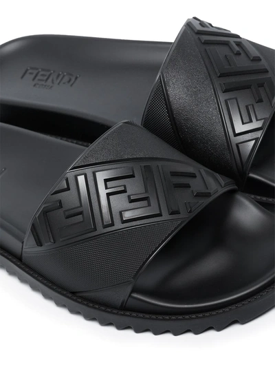 Shop Fendi Ff-embossed Slides In Black