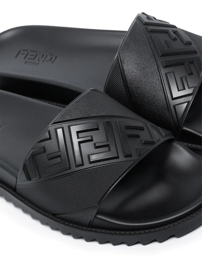 Fendi Embossed Ff Motif Rubber Slides In Black