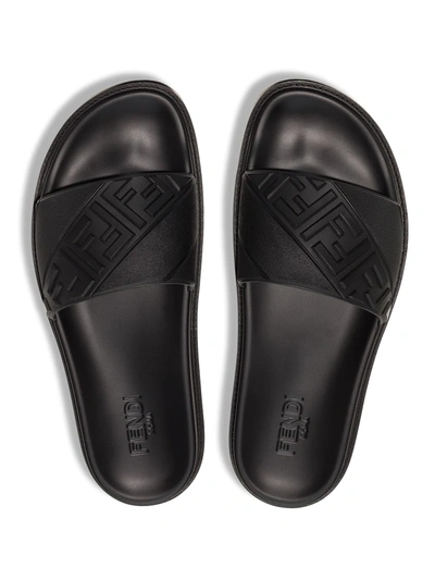 Fendi Embossed Ff Motif Rubber Slides In Black