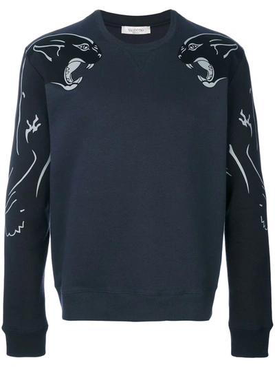 Shop Valentino Panther Print Sweatshirt In Blue