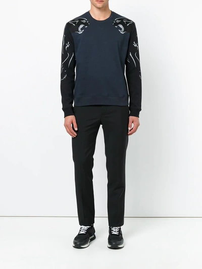 Shop Valentino Panther Print Sweatshirt In Blue