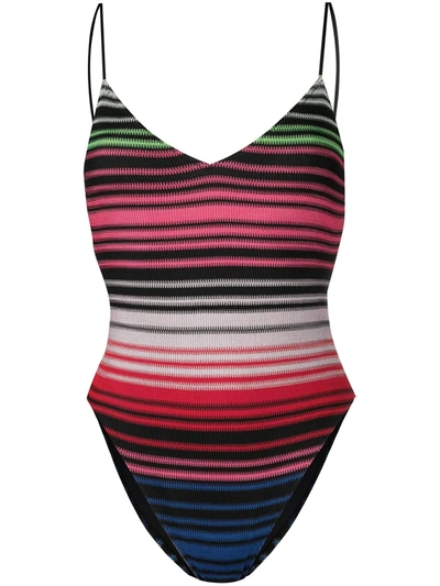 Shop Mc2 Saint Barth Striped Lurex One-piece Swimsuit In Black